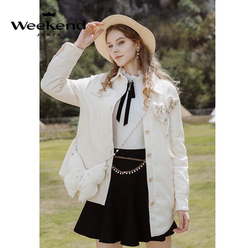 卓雅周末翻领肌理感轻薄羽绒服单排扣外套EJWCDZ81