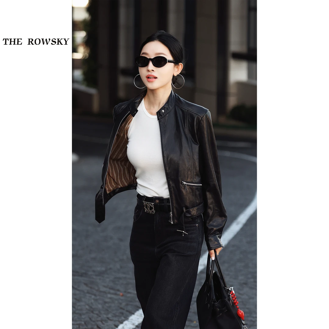 杨圣坤2025秋季新品A级绵羊皮时髦显瘦机车夹克皮衣外套EY2581181