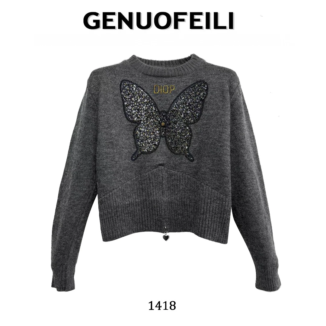 【老板娘】时尚重工烫钻休闲百搭长袖保暖针织衫秋冬新款上衣毛衣