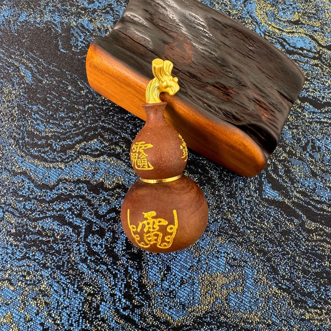雷击枣木 描金葫芦 金属龙头把件