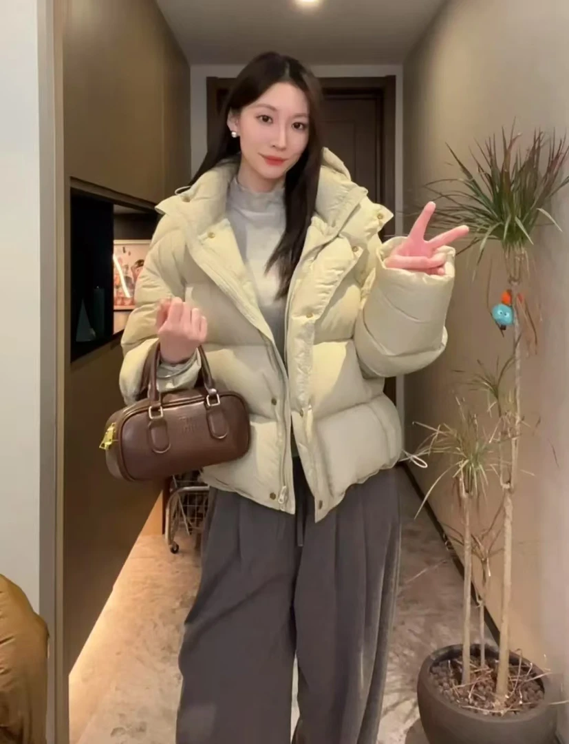 泡芙面包服女 2024冬季 显瘦连帽短款肯豆龟背棉服外套