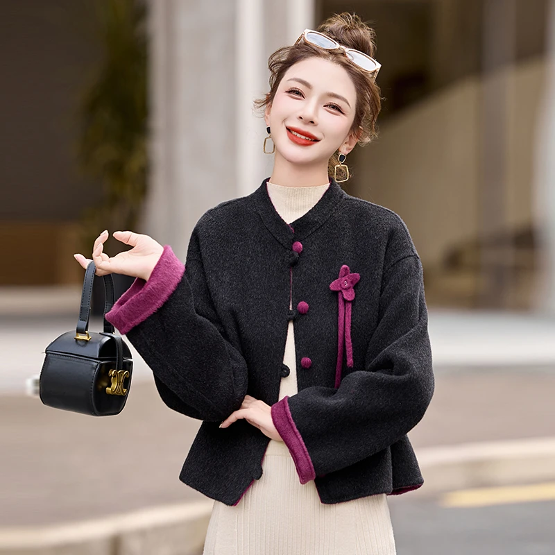 001款2025秋冬新中式国风短款小香风双面穿大衣出席网红洋气百搭