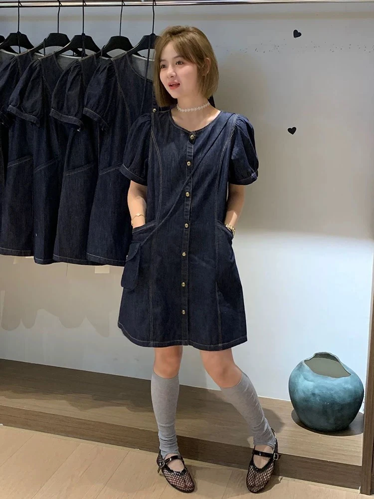 小个子超美欧货短袖牛仔连衣裙女2025年夏季新款韩版时尚百搭减龄