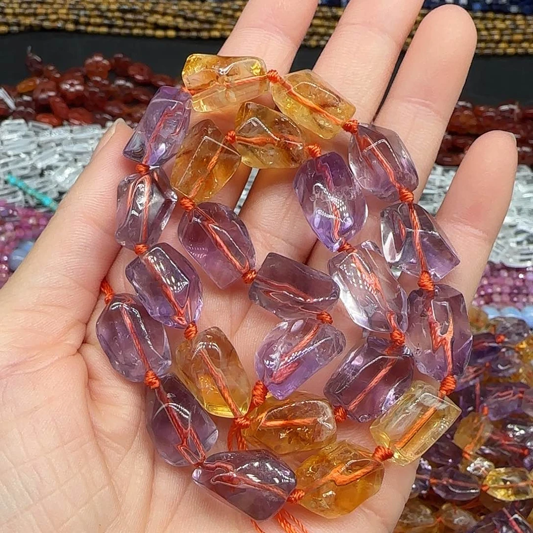 玛瑙/玉髓珠宝半成品合金紫黄晶原石12-14mm两79发一条