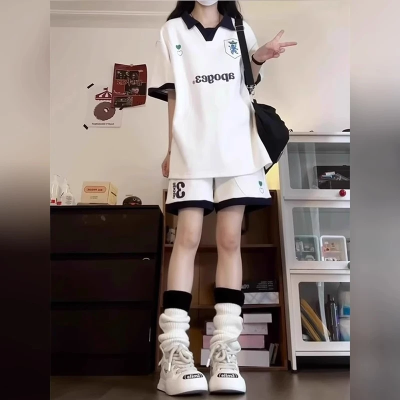 女童运动套装夏季2025新款洋气儿童短袖短裤夏日女孩学院风两件套