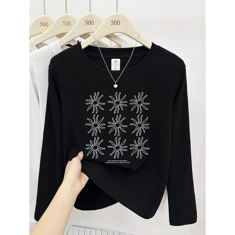 圆领正肩长袖t恤女秋季新款大码胖mm设计感休闲百搭打底衫上衣潮