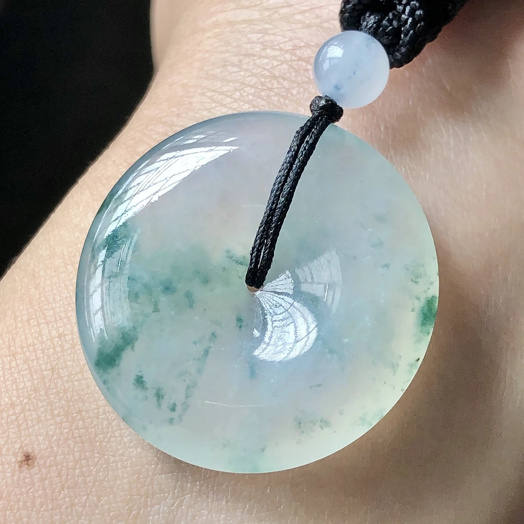 缅甸天然A货翡翠老坑冰种飘花平安扣吊坠尺寸30.3/6