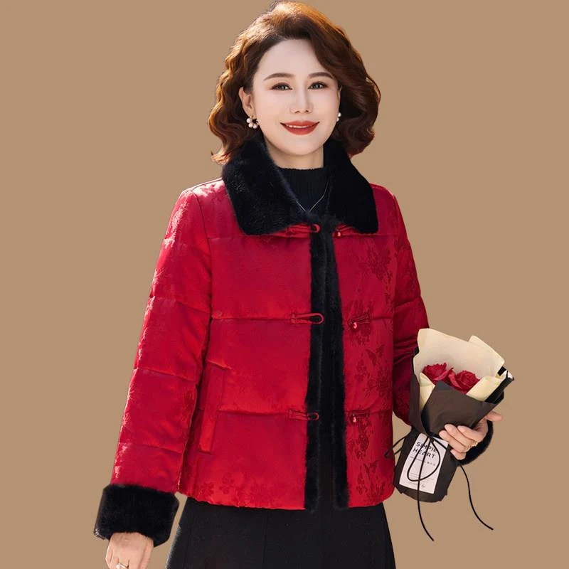 雅鹿新中式妈妈冬装羽绒服2025新款中老年女洋气衣短款国风小袄