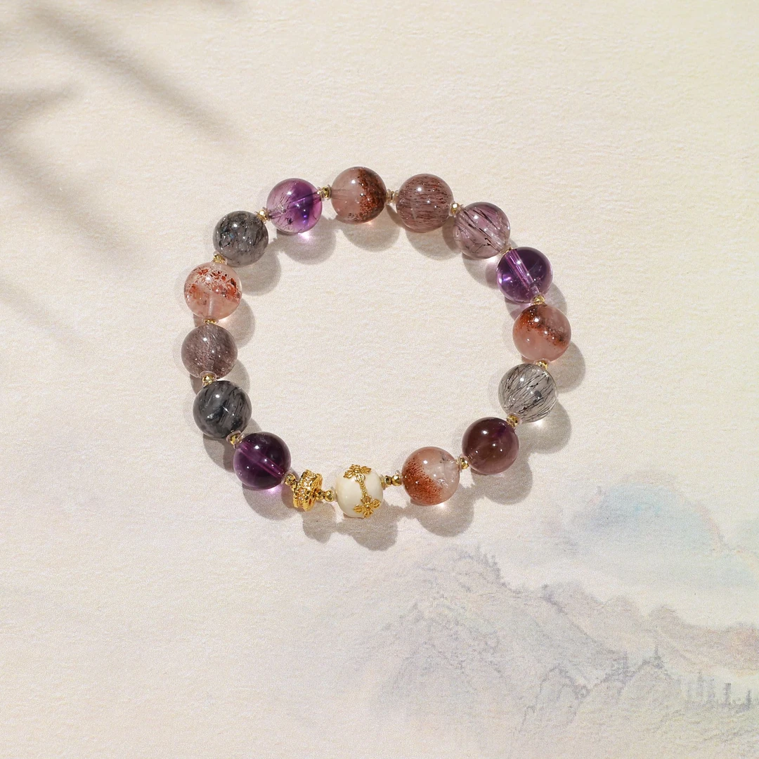 【黑加仑】黑加仑超七18k金天然水晶手串