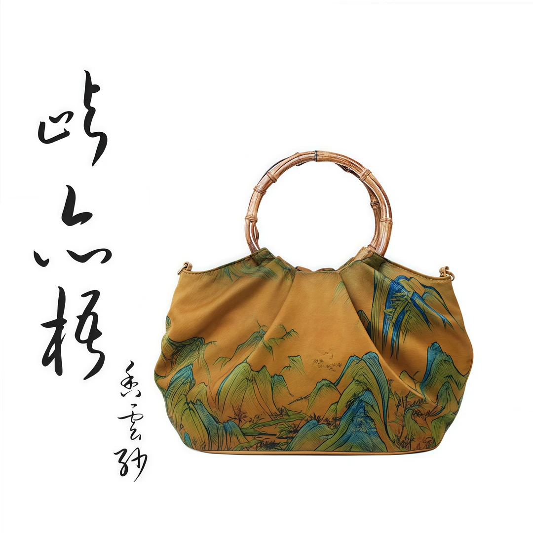 YYW-国风香云纱竹柄手提款手拎包简约小众手提包桑蚕丝（1650）
