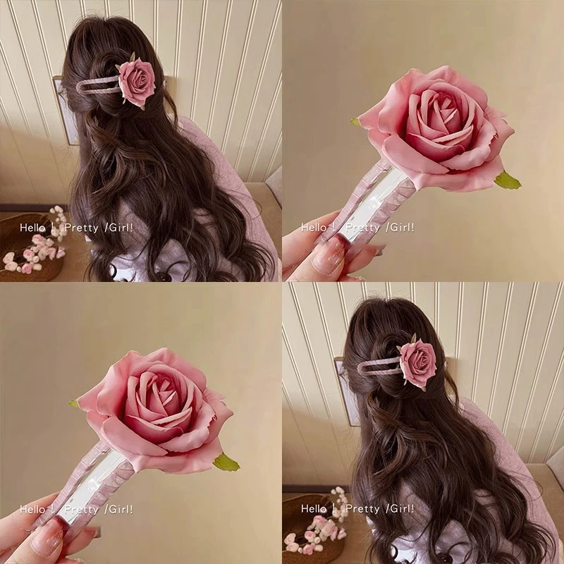 新款气质氛围少女花朵发夹女高级感百搭花朵发饰夹子甜美可爱边夹