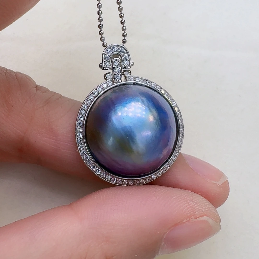 银S925镶嵌颈饰拼合珍珠（马贝珠）