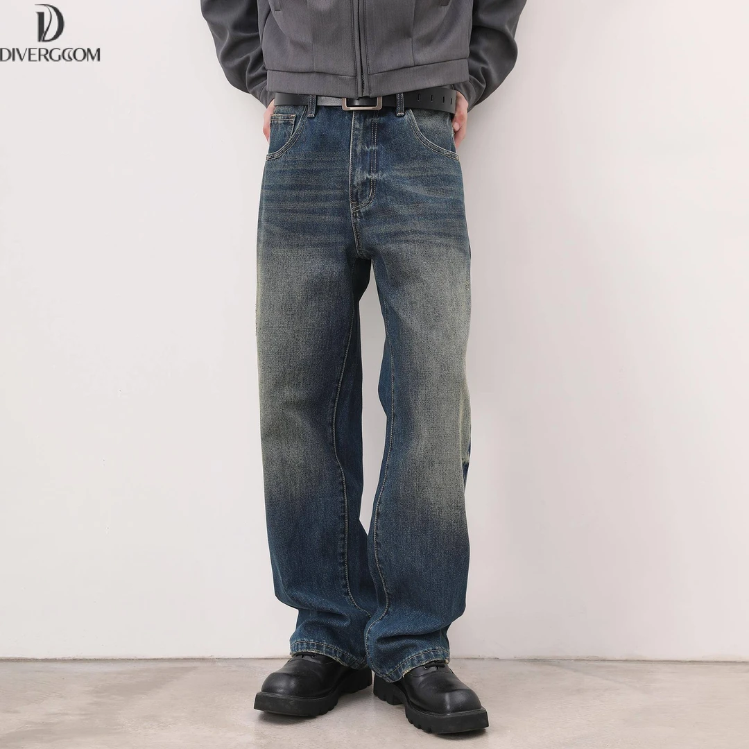 复古牛仔裤男直筒宽松秋季新款水水洗做旧直筒牛仔裤