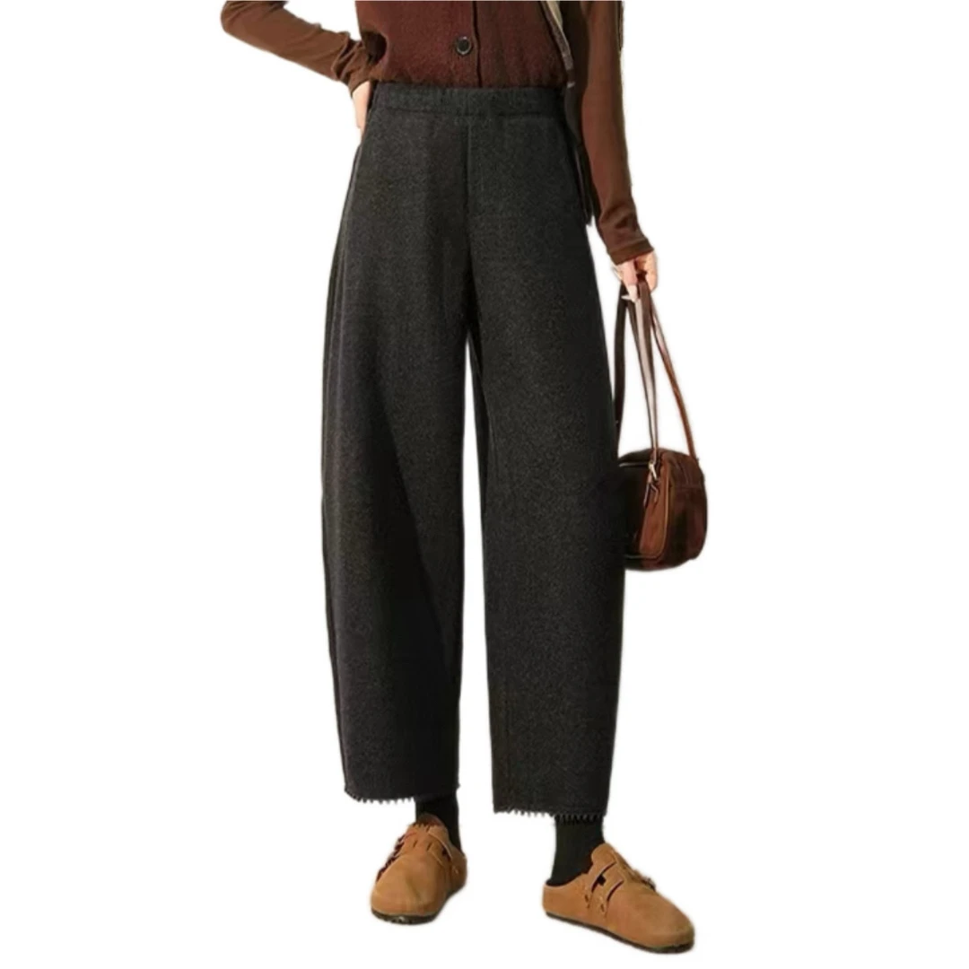 青花瓷弯刀睫毛裤-妈妈裤年款毛呢毛尼中老年女裤九分加厚女士