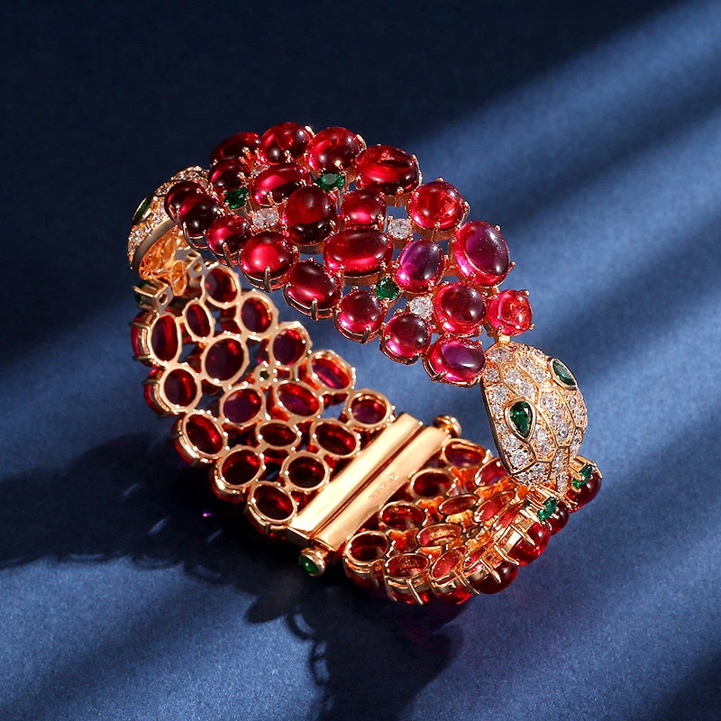 铜合金合成锆石手镯 H0104 孔雀红双头蛇手镯