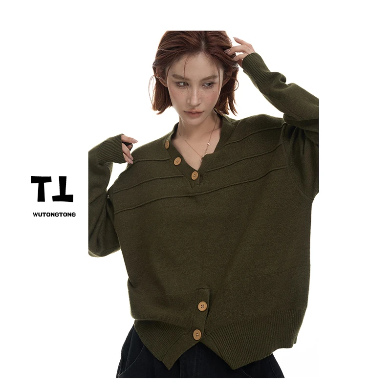 9/05【金盏爵士】秋季新款V领百搭宽松长袖上衣女针织衫62632