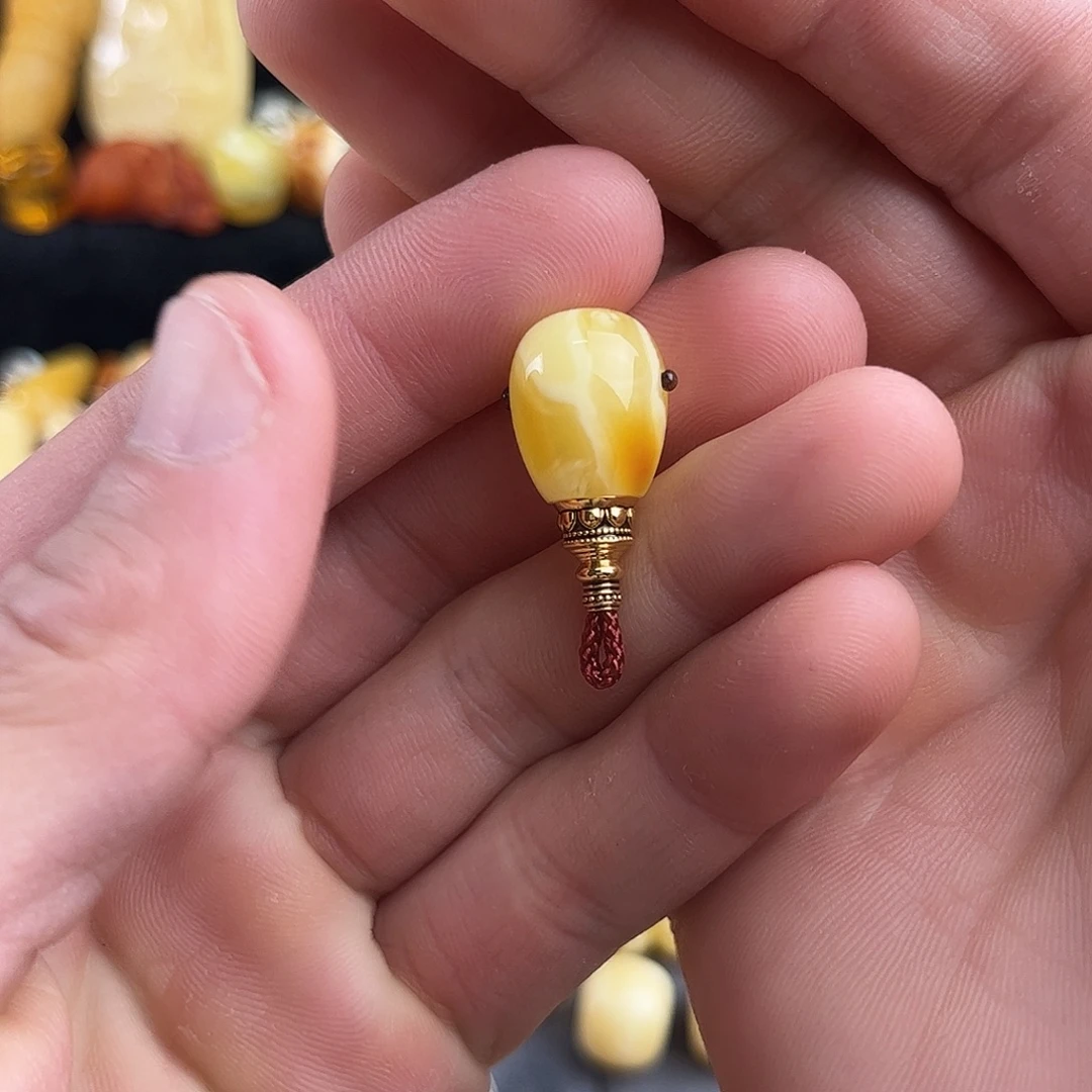 蜜蜡银S925镶嵌珠宝奇石13mm