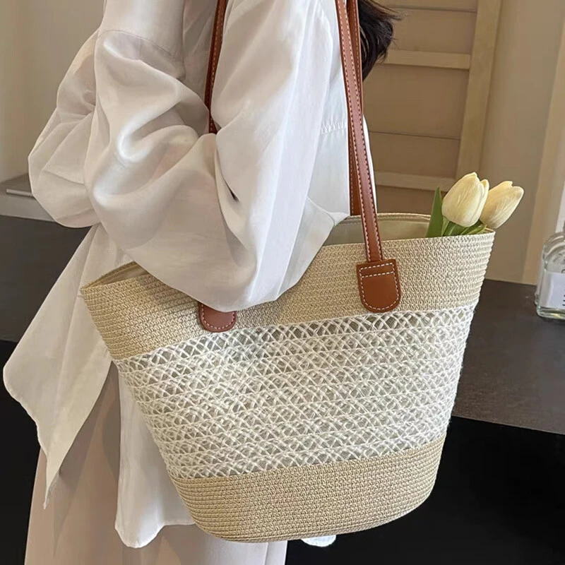 铂呐苓复古大容量编织女包新款单肩水桶腋下包上班购物包