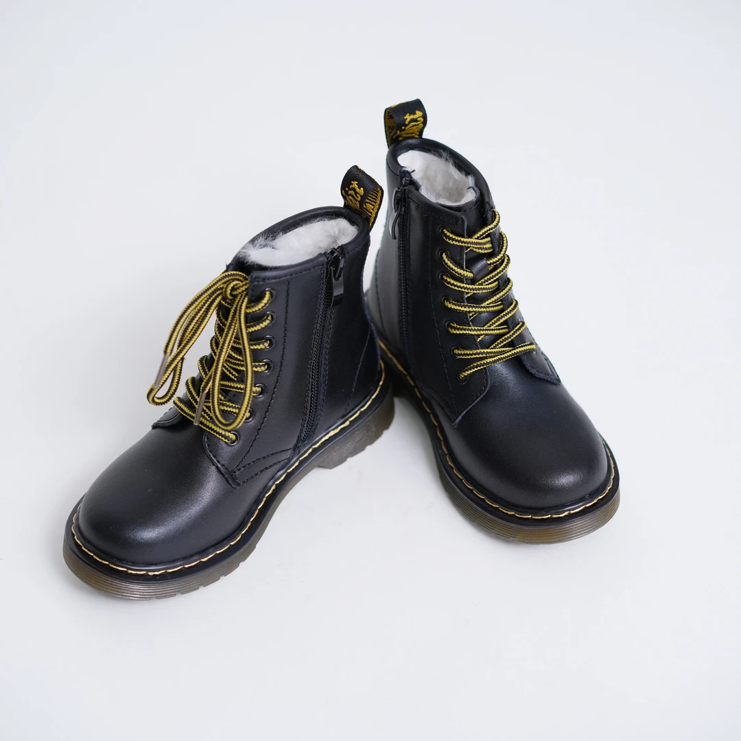 儿童马丁靴真皮真毛绑带短筒靴