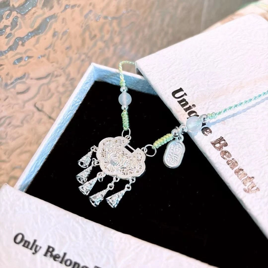 吊坠 璎珞锁编绳新中式项链平安锁0287