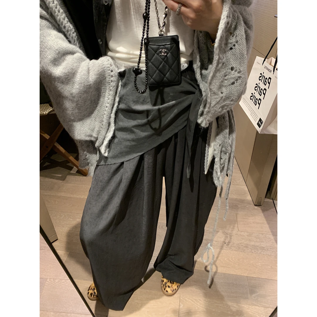 时髦遮胯三角巾设计绒面长裤2026早秋新品前压褶松紧腰显瘦山本裤