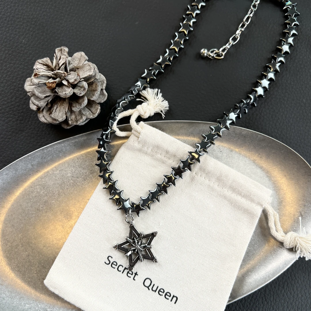 铜合金项链 小众设计甜酷暗黑五角星胆时项链AH195