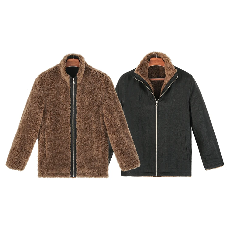 88990 男士双层双面立领外套 桑蚕丝龟裂纹香云纱新中式加厚上衣