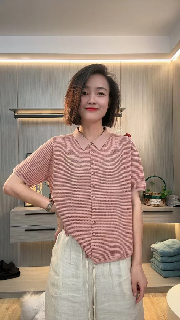 大颖家 夏季网红上新山宅翻领短袖开衫时尚百搭气质显瘦休闲宽松