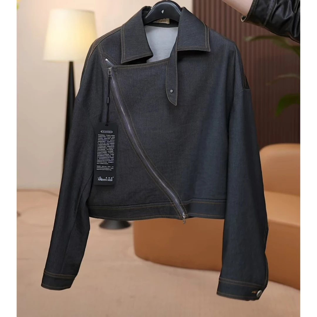 【茅茅专属】D71005D简约休闲通勤百搭经典潮流纯色斜式拉链款外套