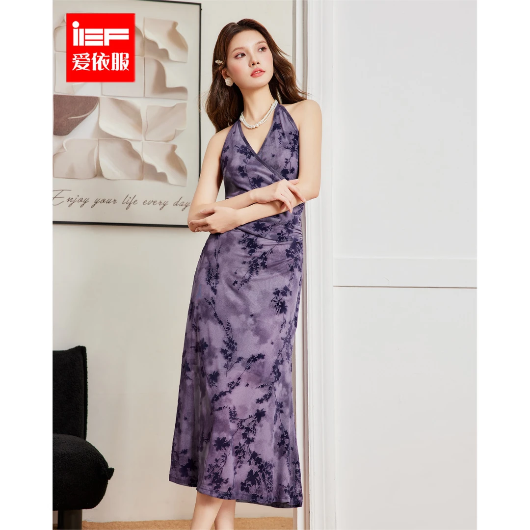 IEF/爱依服2025夏季新款碎花显瘦气质时尚修身无袖设计师连衣裙