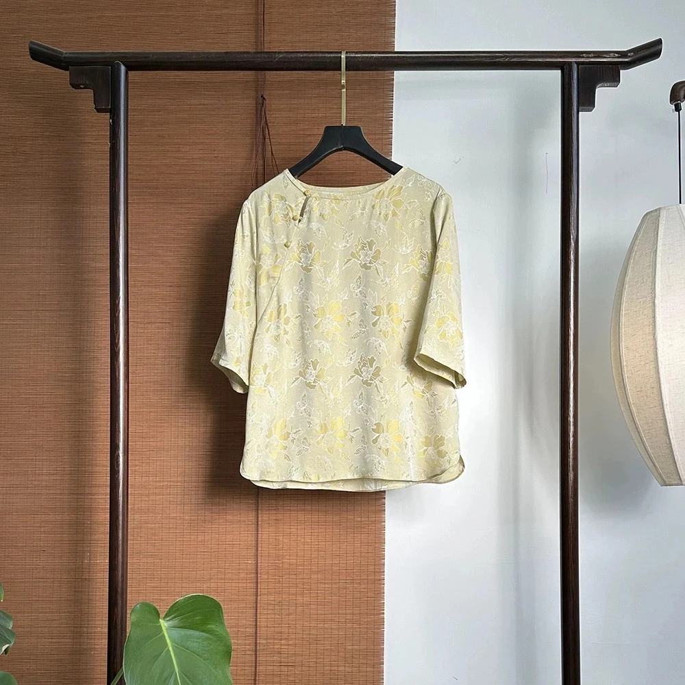 花萝异色—100桑蚕丝花萝新中式薄款圆领长袖宽松春夏