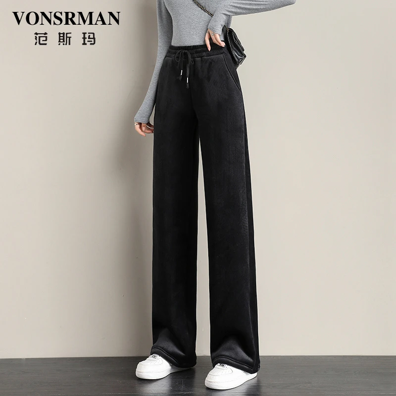 休闲阔腿裤女2025秋季新款加厚保暖时尚宽松显瘦气质高腰百搭裤子