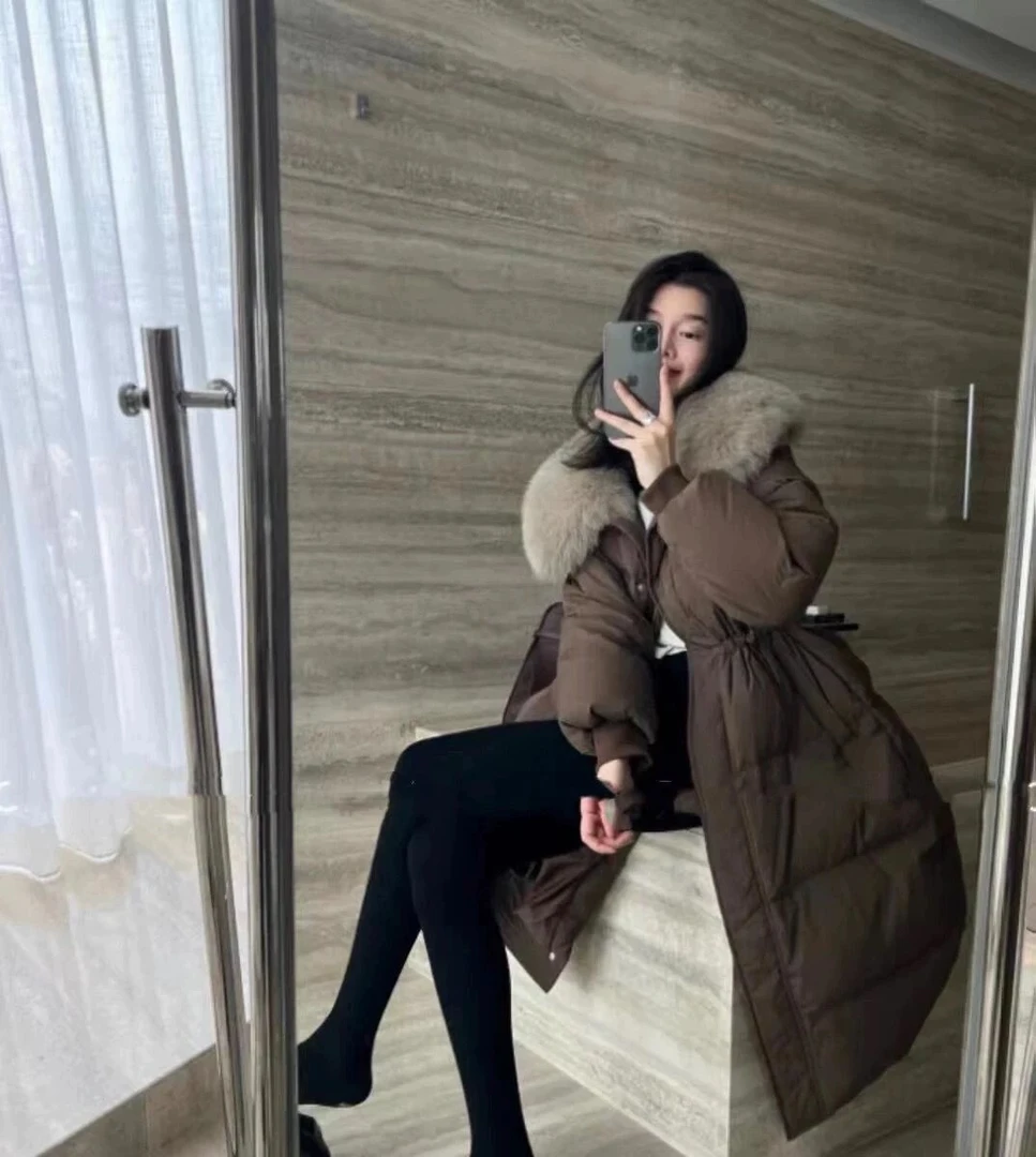 超大真狐狸毛领长款 新款抽绳收时尚显瘦羽绒外套6