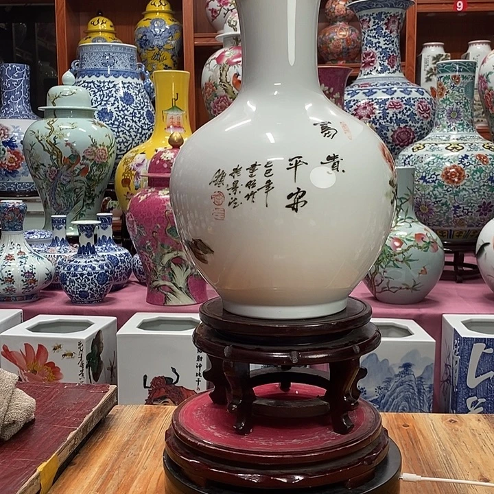 山***墨景德镇陶瓷手工手绘花瓶摆件