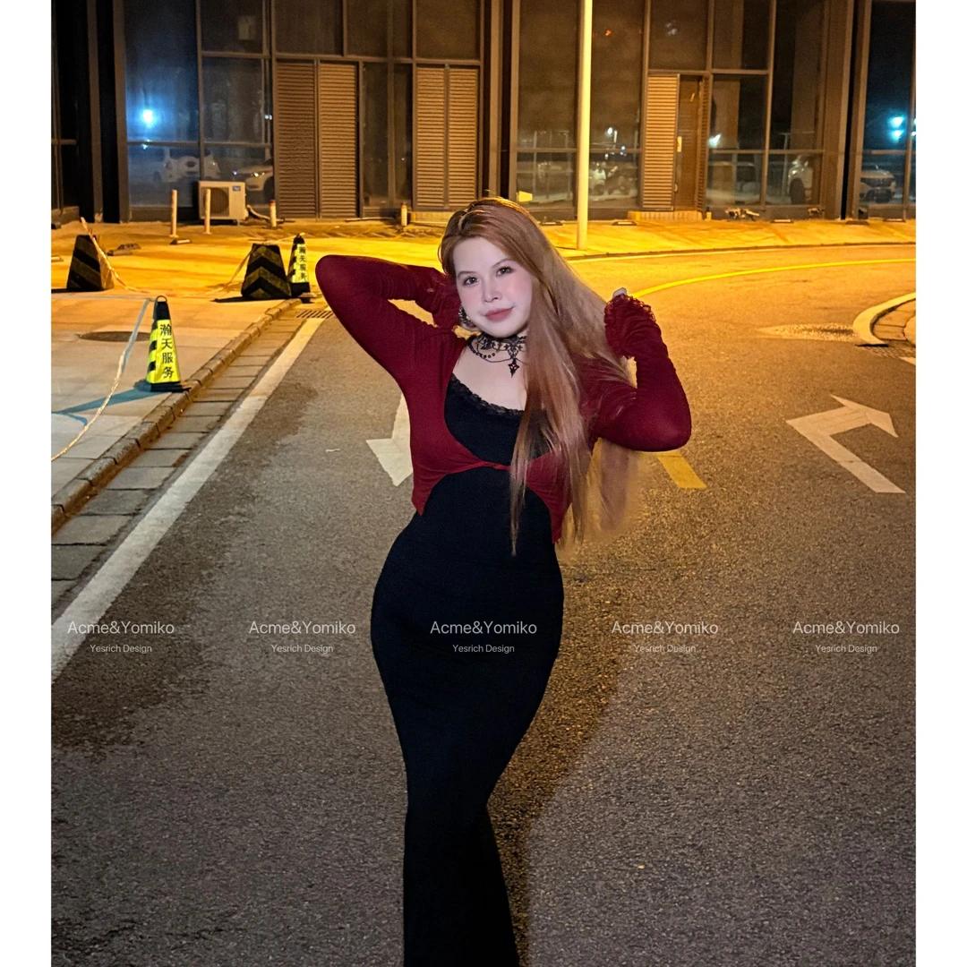 血液供给  纯欲性感欧美风扭结设计复古撞色大码连衣裙G279/G280