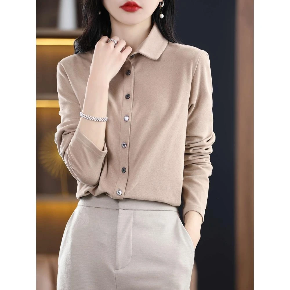2025年秋冬季新款百搭衬衫加厚分层长袖衬衫纯色暖拉绒底衬上衣女
