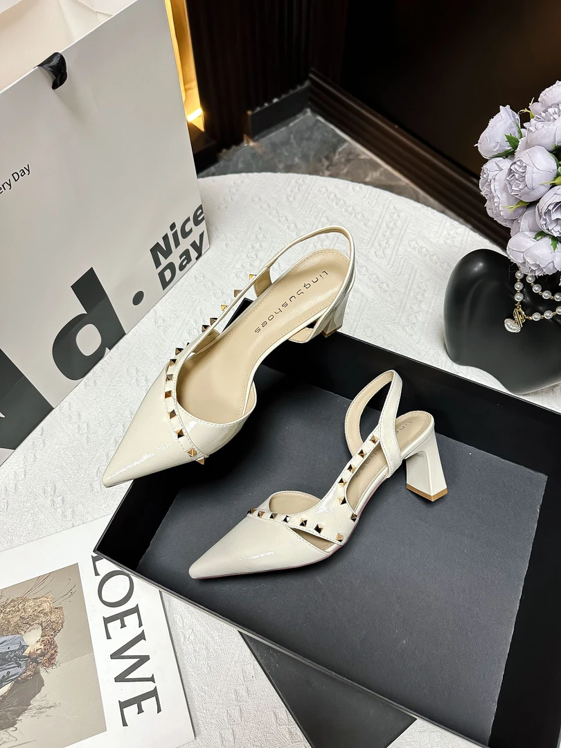 米白色高跟鞋女粗跟2025夏季新款绝美气质低跟不累脚包头凉单鞋