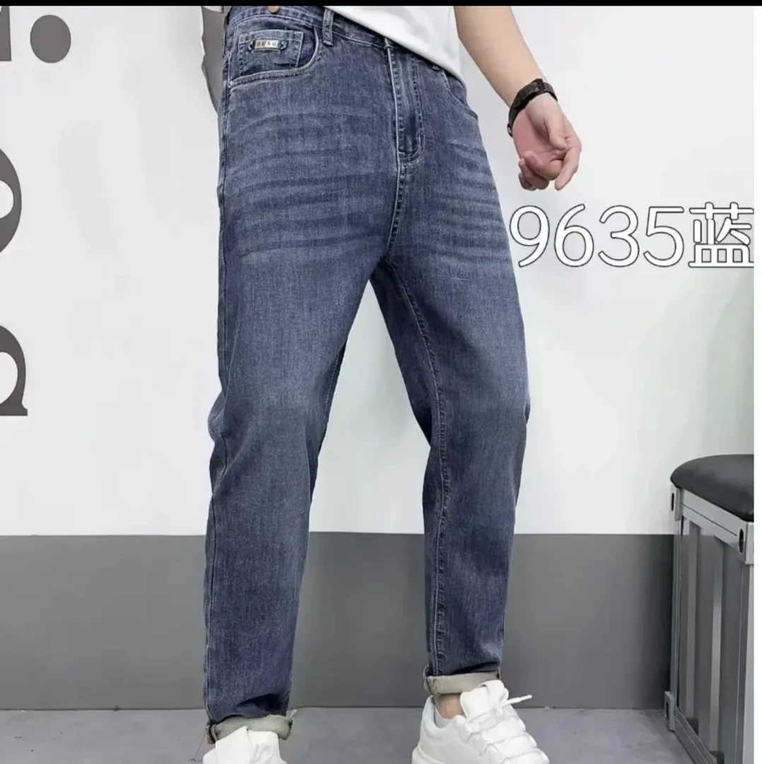 2025男士春夏薄款新品潮流刺绣简单百搭水洗软弹力牛仔裤直筒