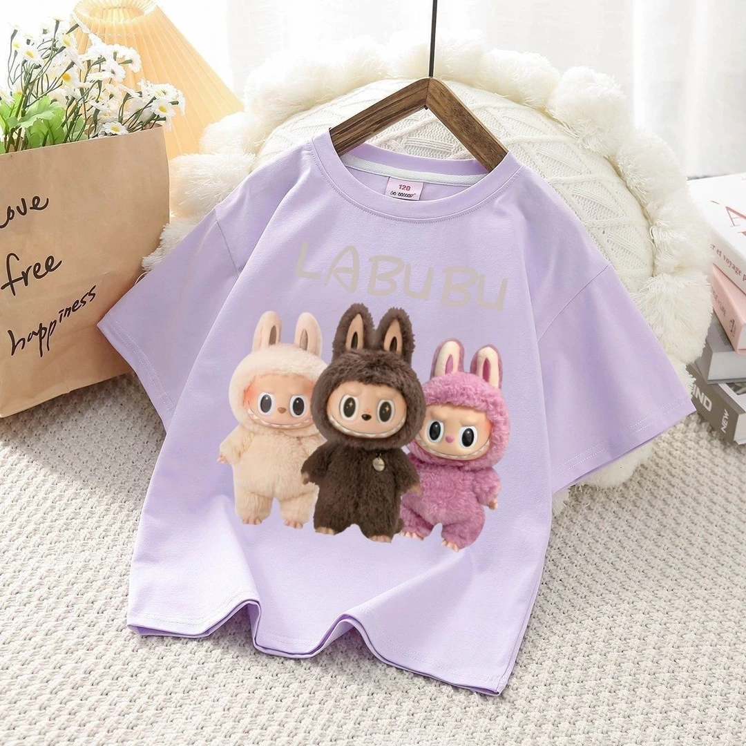 夏季新款卡通labubu拉布布宽松纯棉短袖T恤女童休闲中大童上衣潮