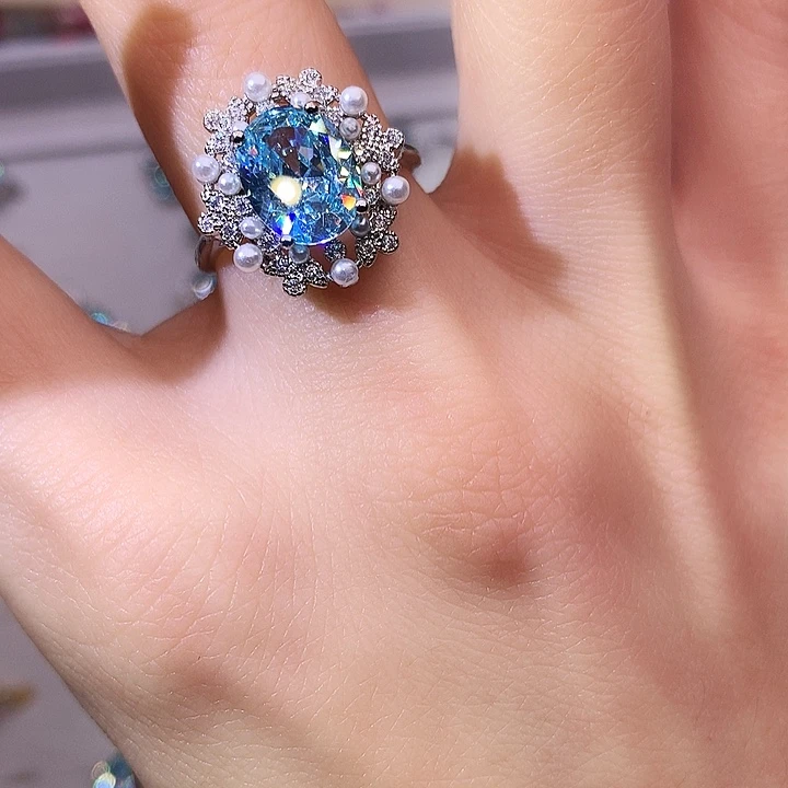 海蓝宝石戒圈银S925镶嵌