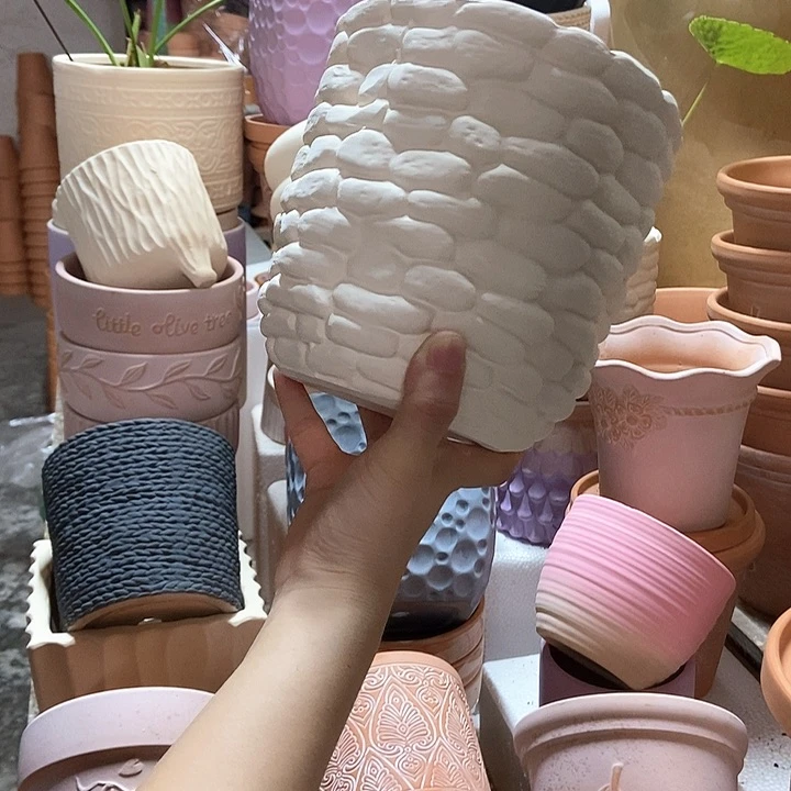 15口15高 白陶石头盆 粗陶1个