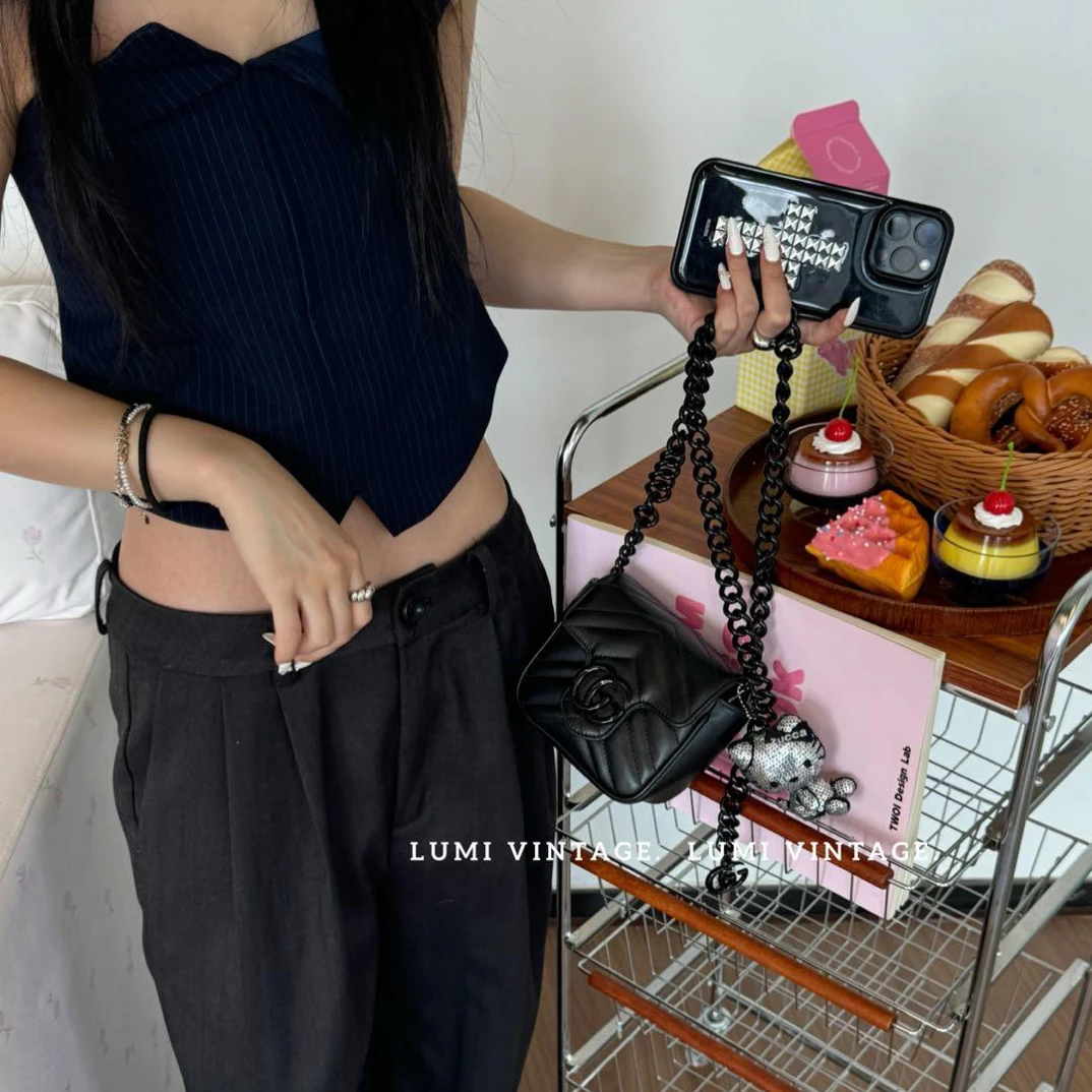 95新 GUCCI/古驰 黑色马蒙方胖子 超mini斜挎包44652862