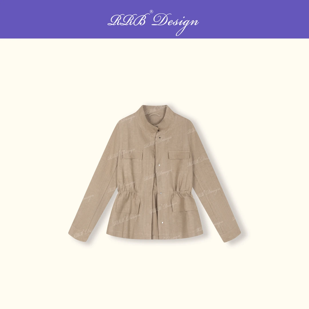 RRB Design「回归经典」定染洗水原色100亚麻修身收腰抽绳长袖外套