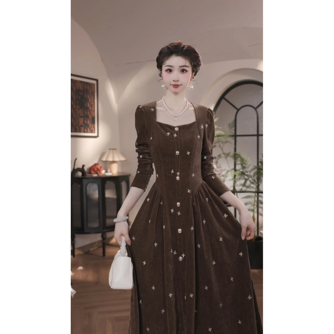 薇宝儿婷婷【栗芙霜】新款法式连衣裙气质显瘦收腰连衣长裙-59637Q