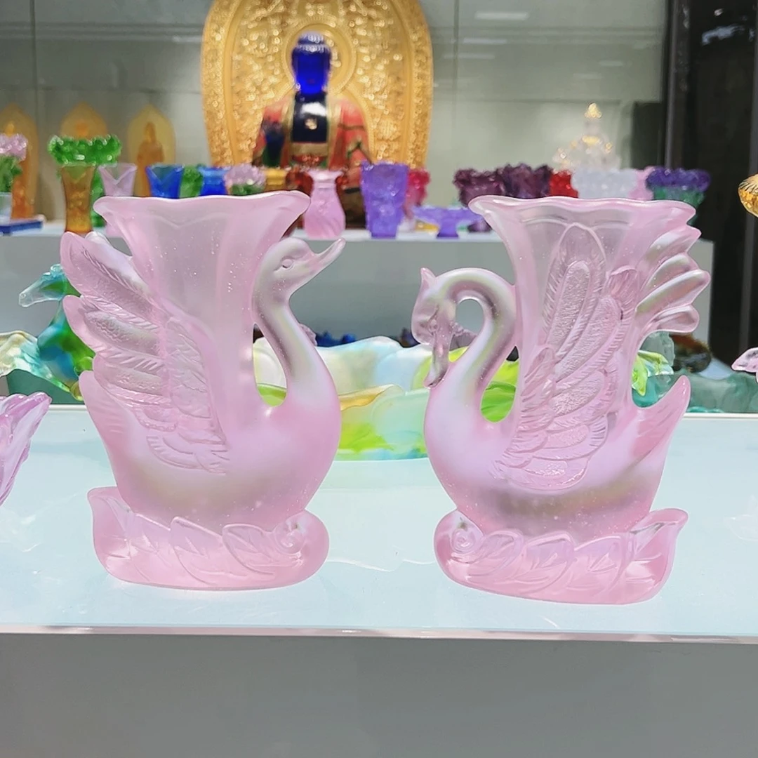 【闪购商品】手工艺品琉璃天鹅花瓶 18cm 一对