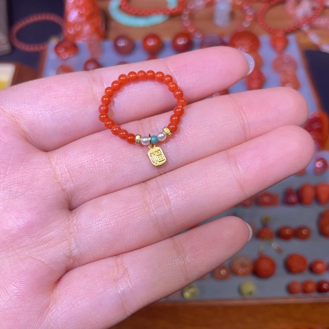 南红玛瑙小福牌戒指未镶嵌