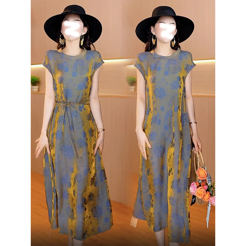 夏季时尚复古短袖连衣裙女2025新款小个子穿搭巨好看独特漂亮裙子