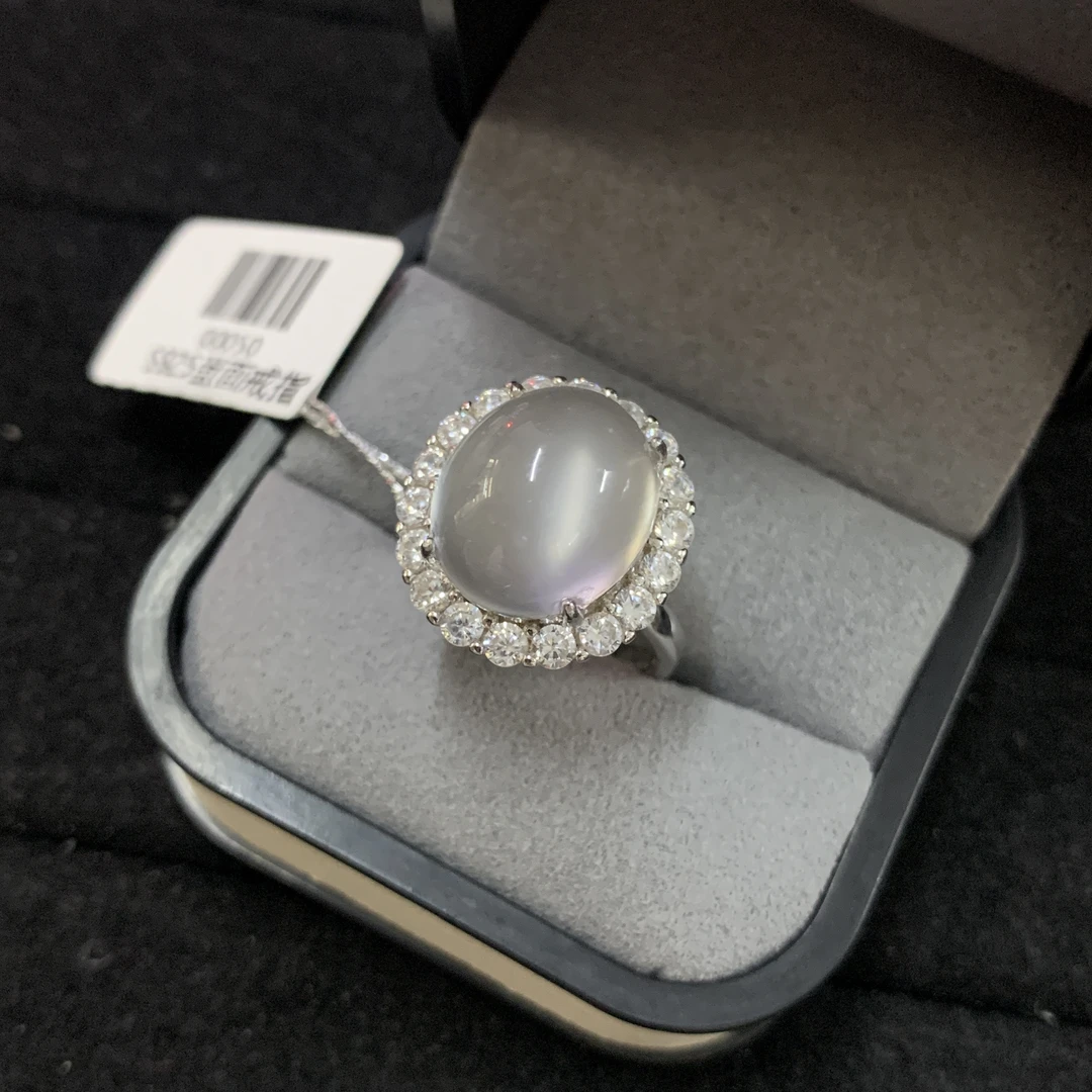 天然缅甸料石英质玉水沫大蛋面戒指时尚s925银镶嵌精致多样性发一