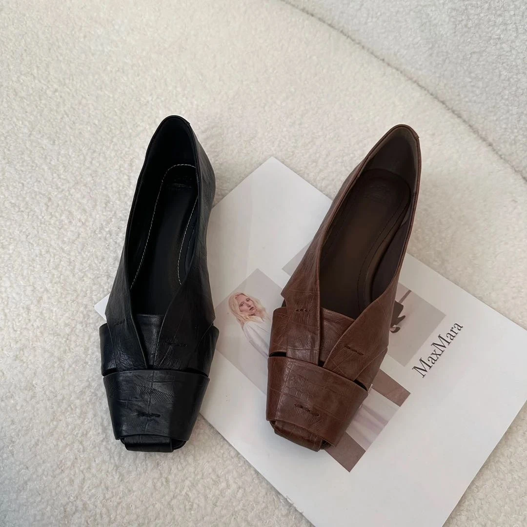 2025新款做旧复古风方头平底单鞋舒适百搭简约气质