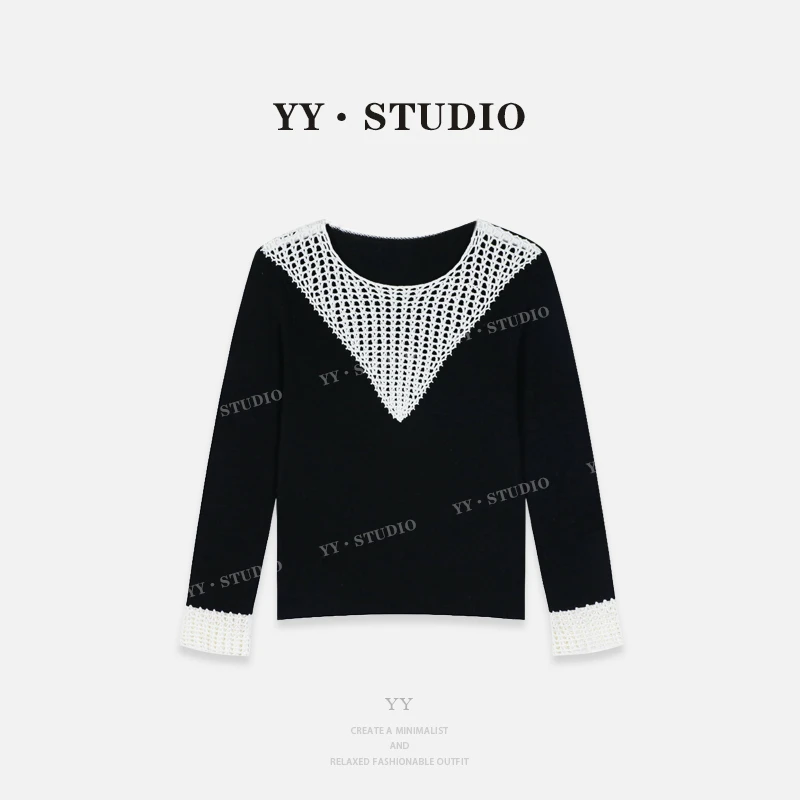【YANYAN】早秋百搭手工镂空钩花拼接针织长袖YY-8427